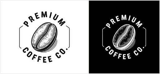 Premium coffee bean emblem in bold vintage outline style.