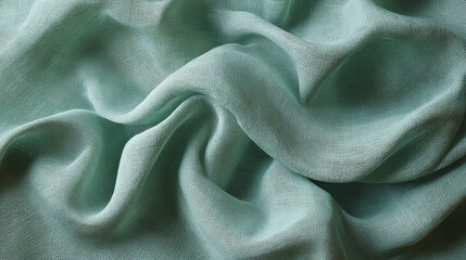 Fototapeta premium A close-up shot of luxurious turquoise silk fabric with soft waves and texture, evoking a sense of elegance and serenity. 
