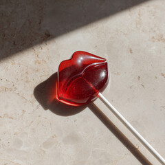 red lips shaped lollipop on stick