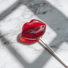 red lips shaped lollipop on stick