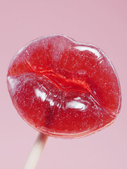 red lips shaped lollipop on stick