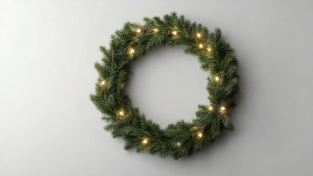 Evergreen wreath garland with pine accents and warm fairy light christmas cozy holiday motion