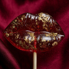 red lips shaped lollipop on stick