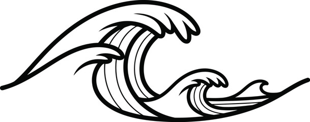 Obraz premium Stylized black and white outline of crashing ocean waves