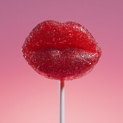 red lips shaped lollipop on stick