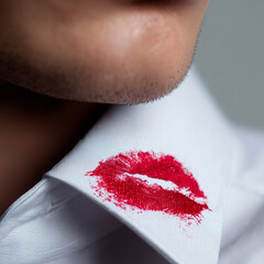 red lipstick kiss mark on shirt collar