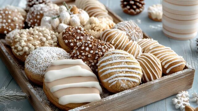 Festive cookie iced cookie tray powdered sugar drizzle icing cookie assortment holiday display