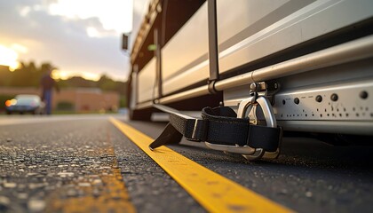 Truck parked, safety strap