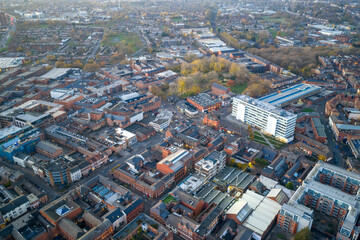 Aerial shot over Jewellery Quarter Birmingham UK
