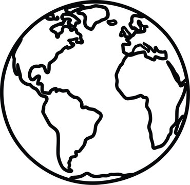 Simple outline drawing of planet earth showing continents and oceans