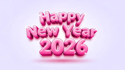 Happy new year 2026 bold pink 3d text design with sparkling highlights on light background on transparent background