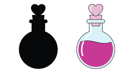 Obraz premium Two colorful potion bottles one silhouetted depicting love and magic