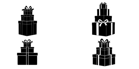 Stacked Gift Boxes Ribbon Bow Vector Silhouette