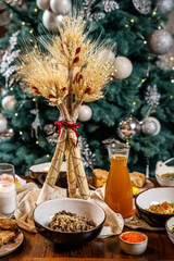 Traditional Ukrainian Sviata Vecheria dinner with festive kutia