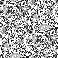Black and white swirl pattern, doodle. Seamless floral pattern-929.