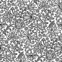 Black and white swirl pattern, doodle. Seamless floral pattern-932.