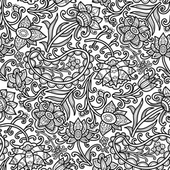 Black and white swirl pattern, doodle. Seamless floral pattern-931.