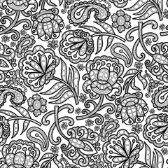 Black and white swirl pattern, doodle. Seamless floral pattern-935.