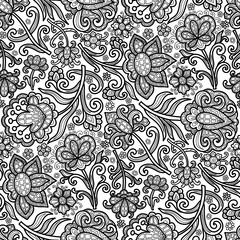 Black and white swirl pattern, doodle. Seamless floral pattern-934.
