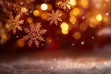 Naklejka premium Golden snowflake decorations with bokeh background