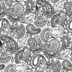 Black and white swirl pattern, doodle. Seamless floral pattern-942.
