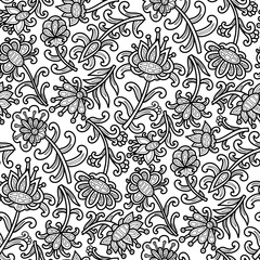 Black and white swirl pattern, doodle. Seamless floral pattern-941.
