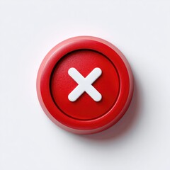 Fototapeta premium Close button on white backdrop. Red, round button with a white 
