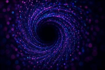 Spiral galaxy with purple and blue swirls. The galaxy is filled with stars and is surrounded by a dark void. The colors of the galaxy are vibrant