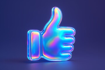 Glowing, colorful thumbs up sign with a rainbow effect. Concept of positivity and approval