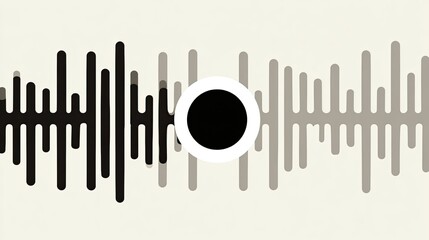 Abstract sound wave with a central black circle and light background.