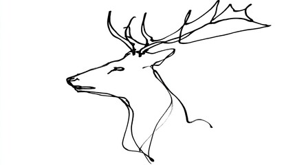 Minimalist line drawing depicts the profile view of a majestic horned animal against a white background.