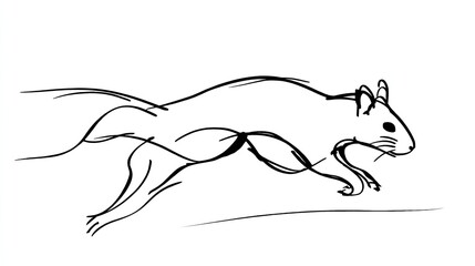Sketchy black and white drawing captures a small rodent mid-stride