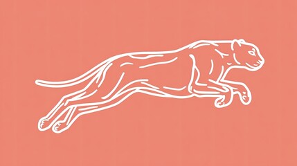 Stylized outline drawing of a large feline animal leaping against a solid background