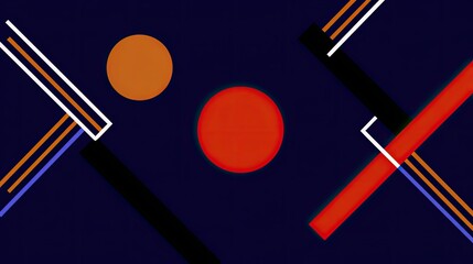 Abstract geometric shapes create a dynamic, minimalist composition on a dark background.