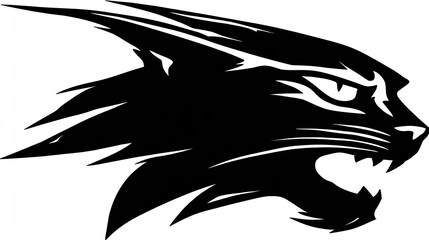 Stylized black silhouette depicting the head of a ferocious feline predator in profile