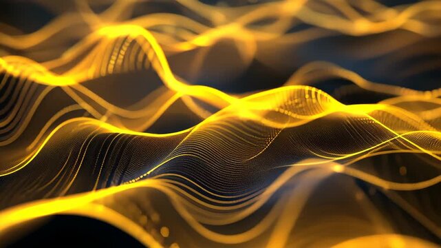 Abstract Golden Waves: An abstract visual of shimmering golden waves, with the lines dancing, creating an impression of movement, energy, and digital art, and modern innovation.