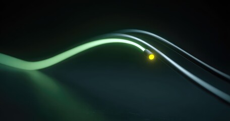 Close-up of illuminated fiber optic cables against a dark background, representing data transmission