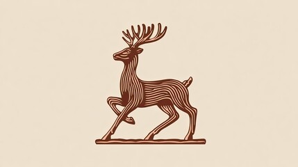 Stylized illustration of a majestic stag captured in a dynamic, stepping pose using parallel line work