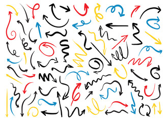 Set of colour drawing Arrows. Vector Illustration.
