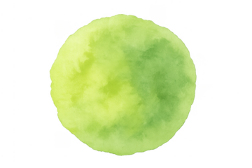 Green watercolor paint stain circle on transparent background