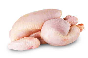 Raw whole chicken isolated on transparent,white background. Fresh uncooked poultry meat ready for cooking. High quality photo