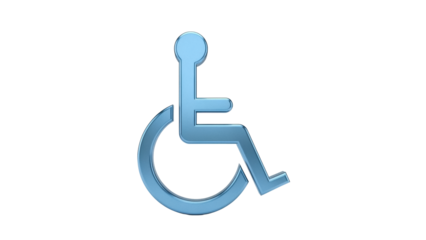 Blue wheelchair symbol PNG isolated on transparent background, accessibility icon for disabled persons and handicap access
