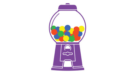 A simple illustration of a purple gumball machine filled with colorful gumballs