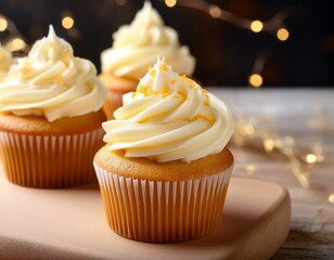 vanilla cupcakes topped with creamy frosting symbolizing indulgence celebration and bakery delights