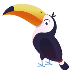 Illustration of a toucan bird looking at us. Cartoon style. A friendly bird with a cute appearance.
