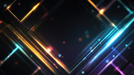 Geometric abstract of glowing lines and sparkles on a dark background
