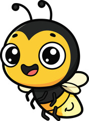 Cheerful and adorable cartoon bee character with a big smile, happily flying, a delightful digital illustration