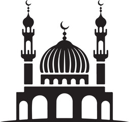 Taj Mahal vector illustration silhouette featuring white marble architecture, dome, and minarets in Agra, India, a landmark of Asian tourism and culture