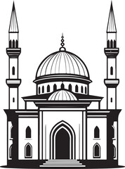Taj Mahal vector silhouette: an ancient marble mausoleum landmark in Agra, India, featuring stunning architecture, a grand dome, and surrounding minarets