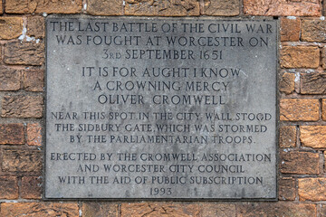 Battle of Worcester English Civil War Plaque in Worcester, UK